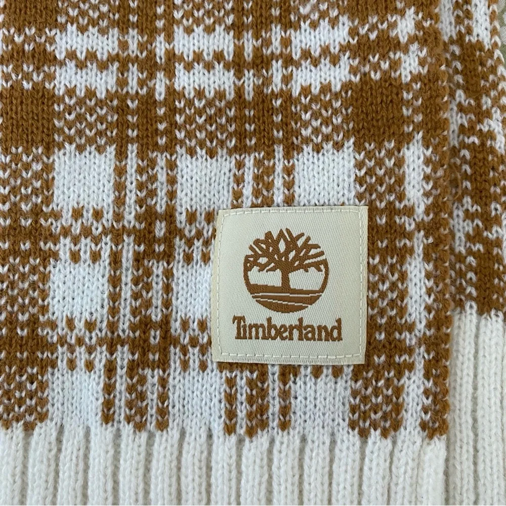 Timberland Buffalo Plaid Knit Scarf Tan Cream